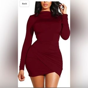 Women's Long Sleeve Elegant Sexy Bodycon Ruched Mini Cocktail Dress